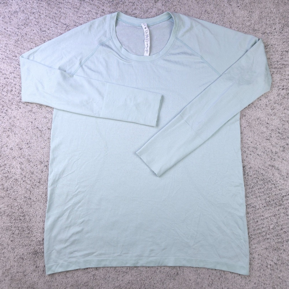 Lululemon Yoga Top Womens 16 Shirt Tee Crew Neck Long Sleeve Thumb Loops Mint